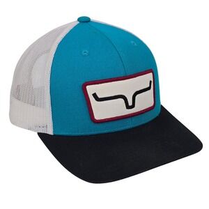 Kimes Ranch Weekly Trucker Hat OS Turquoise White Black Longhorn Patch Snapback